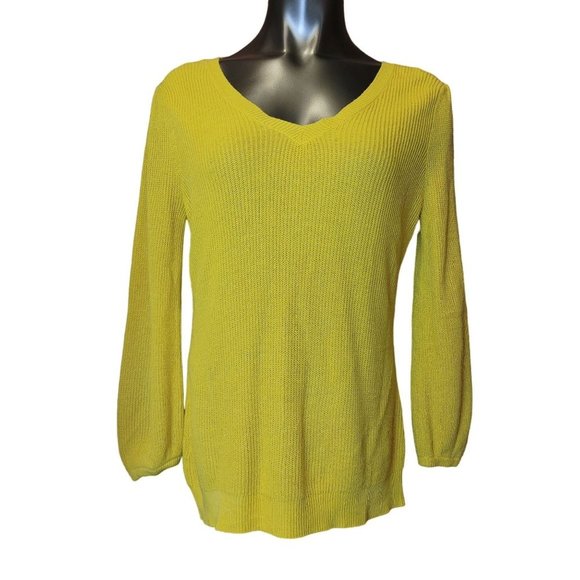 NEW YORK & CO Womens S Knit Yellow 7th Avenue Design Studio Scoop Neck Sweater - Picture 1 of 4